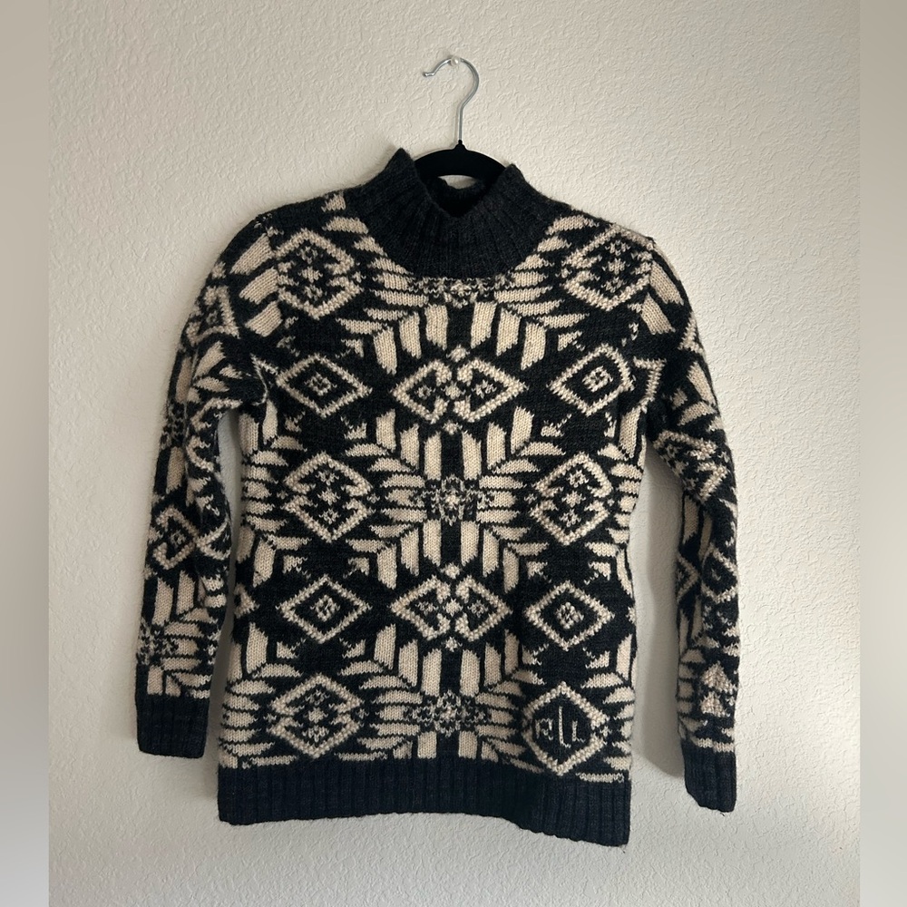 Lauren Ralph Lauren Black and Cream Geometric Turtleneck Sweater
